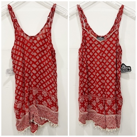 Angie Aztec Printed Lightweight Romper Double Strap Pom-Pom Trim Medium - Picture 1 of 7
